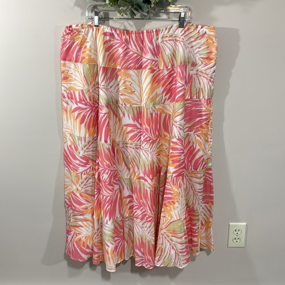 Ruby Rd. Woman A-Line Maxi Tiered Pull On Skirt Palm Fronds 24W - Picture 4 of 14